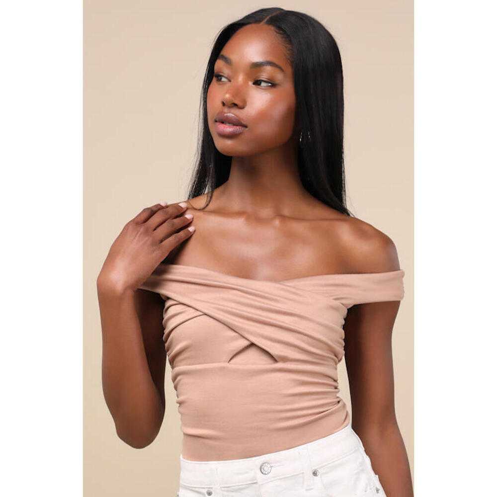Lulus Elowyn Light Blush Cross-front Off-the-shoulder Top Pink - Size M